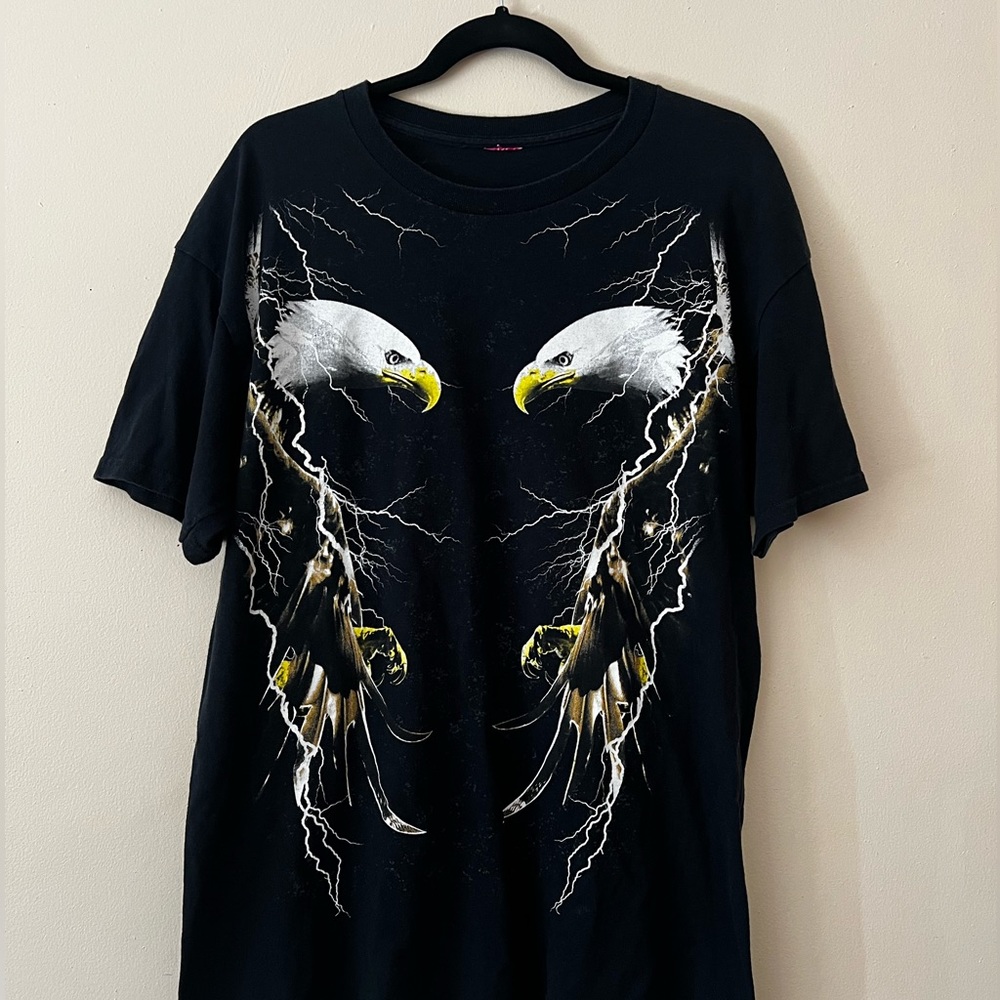 Vintage Black Oversized Adult L Eagle Lightning T-Shirt Harley Davidson Style